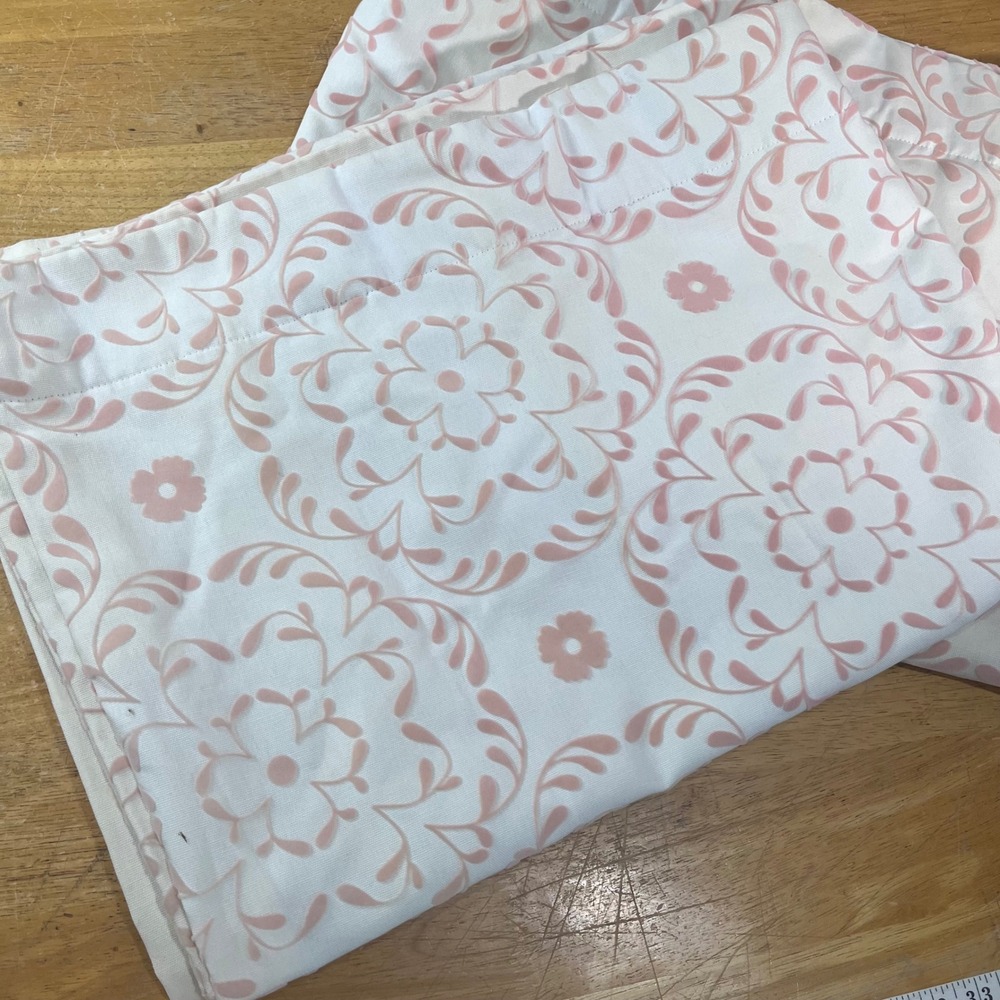 Pottery Barn Kids Blackout Curtains 44x63 Pink White Flocked Floral 2 Panels